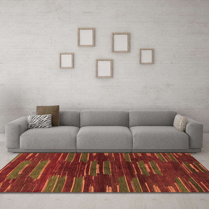 Machine Washable Abstract Brown Modern Rug in a Living Room,, wshabs1490brn