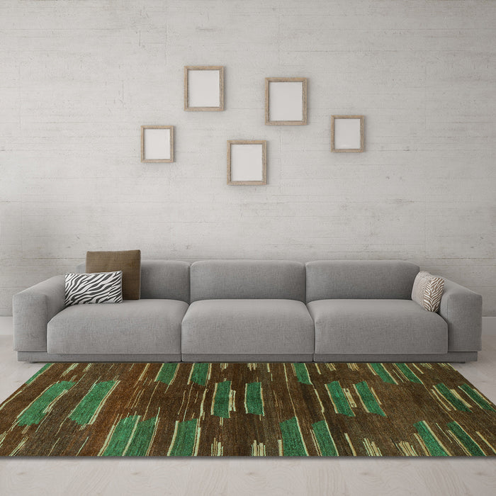 Machine Washable Abstract Turquoise Modern Area Rugs in a Living Room,, wshabs1490turq