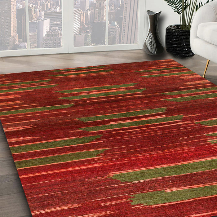 Machine Washable Abstract Red Rug in a Family Room, wshabs1490