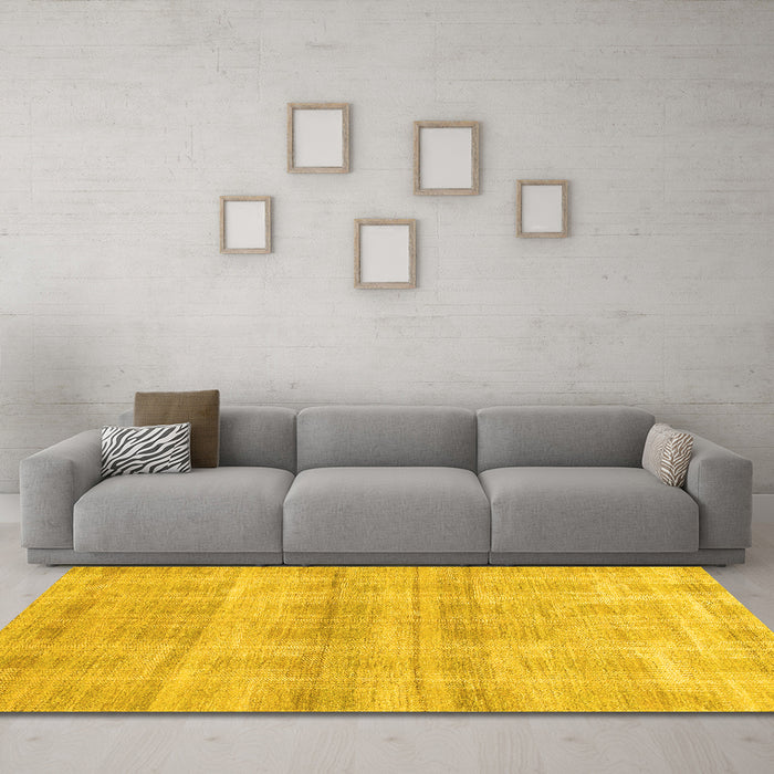 Machine Washable Abstract Yellow Modern Rug in a Living Room, wshabs1491yw