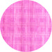 Round Machine Washable Abstract Pink Modern Rug, wshabs1491pnk