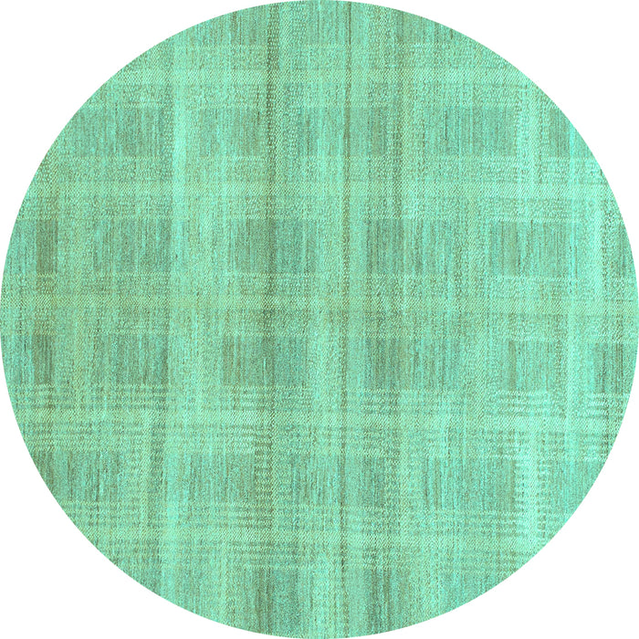 Round Machine Washable Abstract Turquoise Modern Area Rugs, wshabs1491turq