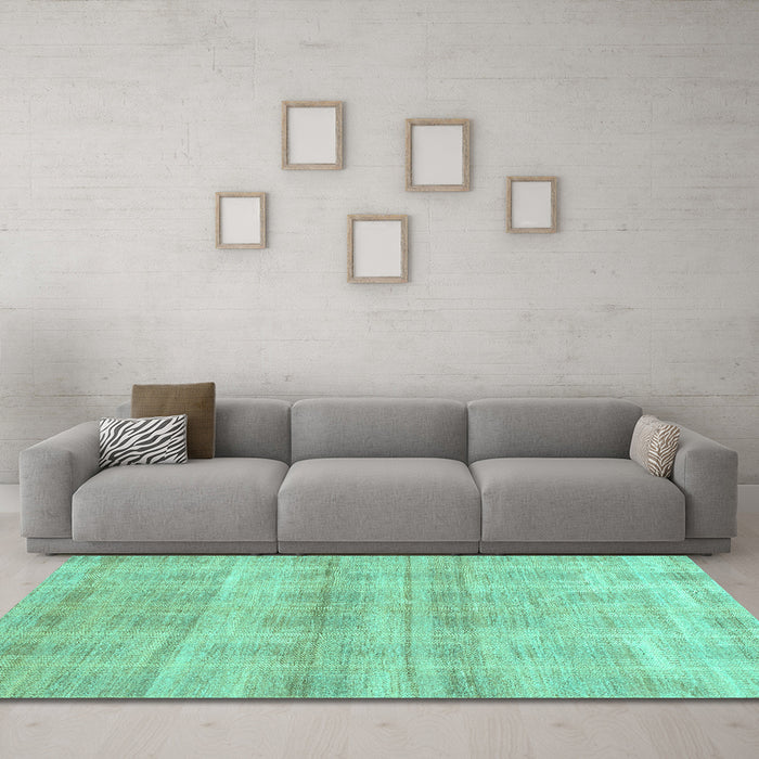 Machine Washable Abstract Turquoise Modern Area Rugs in a Living Room,, wshabs1491turq