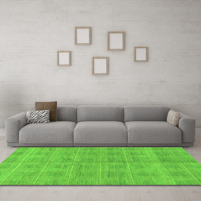 Machine Washable Checkered Green Modern Area Rugs in a Living Room,, wshabs1492grn