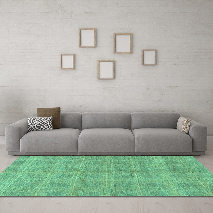 Machine Washable Checkered Turquoise Modern Area Rugs in a Living Room,, wshabs1492turq