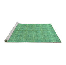 Sideview of Machine Washable Checkered Turquoise Modern Area Rugs, wshabs1492turq