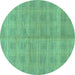 Round Machine Washable Checkered Turquoise Modern Area Rugs, wshabs1492turq