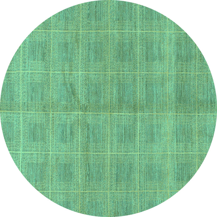 Round Checkered Turquoise Modern Rug, abs1492turq