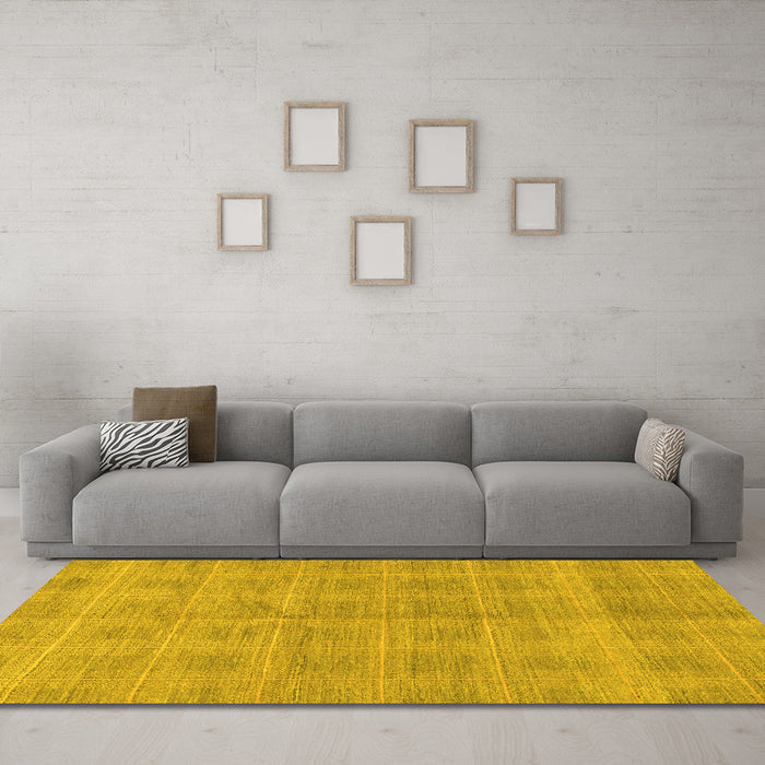 Machine Washable Checkered Yellow Modern Rug in a Living Room, wshabs1492yw