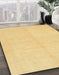 Abstract Chrome Gold Yellow Solid Rug in Family Room, abs1493