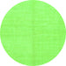 Round Machine Washable Solid Green Modern Area Rugs, wshabs1493grn