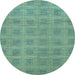 Round Machine Washable Checkered Light Blue Modern Rug, wshabs1494lblu