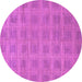 Round Machine Washable Checkered Purple Modern Area Rugs, wshabs1494pur