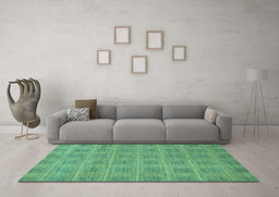 Machine Washable Checkered Turquoise Modern Area Rugs in a Living Room,, wshabs1494turq