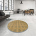 Round Machine Washable Abstract Gold Rug in a Office, wshabs1494