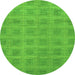 Round Machine Washable Checkered Green Modern Area Rugs, wshabs1494grn