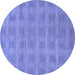 Round Machine Washable Checkered Blue Modern Rug, wshabs1494blu