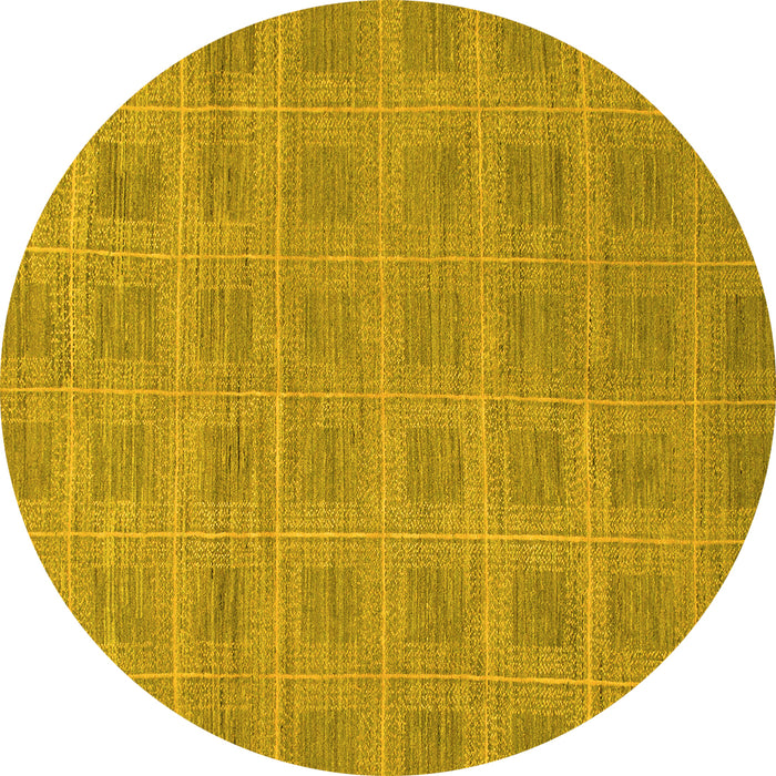 Round Machine Washable Checkered Yellow Modern Rug, wshabs1494yw