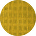 Round Machine Washable Checkered Yellow Modern Rug, wshabs1494yw