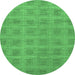 Round Machine Washable Checkered Emerald Green Modern Area Rugs, wshabs1494emgrn