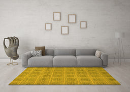 Machine Washable Checkered Yellow Modern Rug in a Living Room, wshabs1494yw