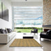 Square Abstract Gold Checkered Rug in a Living Room, abs1494