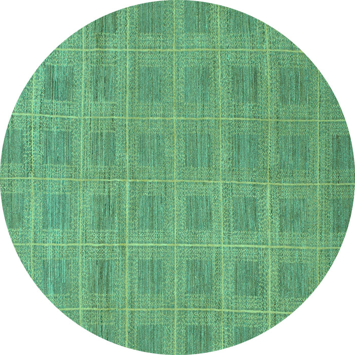 Round Checkered Turquoise Modern Rug, abs1494turq