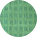 Round Checkered Turquoise Modern Rug, abs1494turq