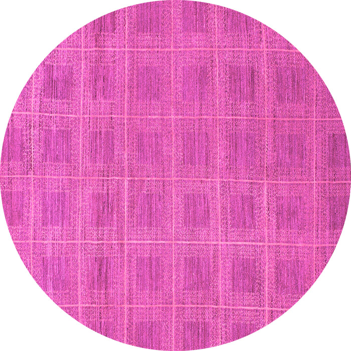Round Machine Washable Checkered Pink Modern Rug, wshabs1494pnk
