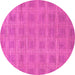 Round Machine Washable Checkered Pink Modern Rug, wshabs1494pnk
