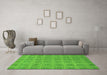 Machine Washable Checkered Green Modern Area Rugs in a Living Room,, wshabs1494grn