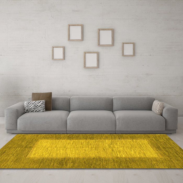 Machine Washable Abstract Yellow Modern Rug in a Living Room, wshabs1495yw