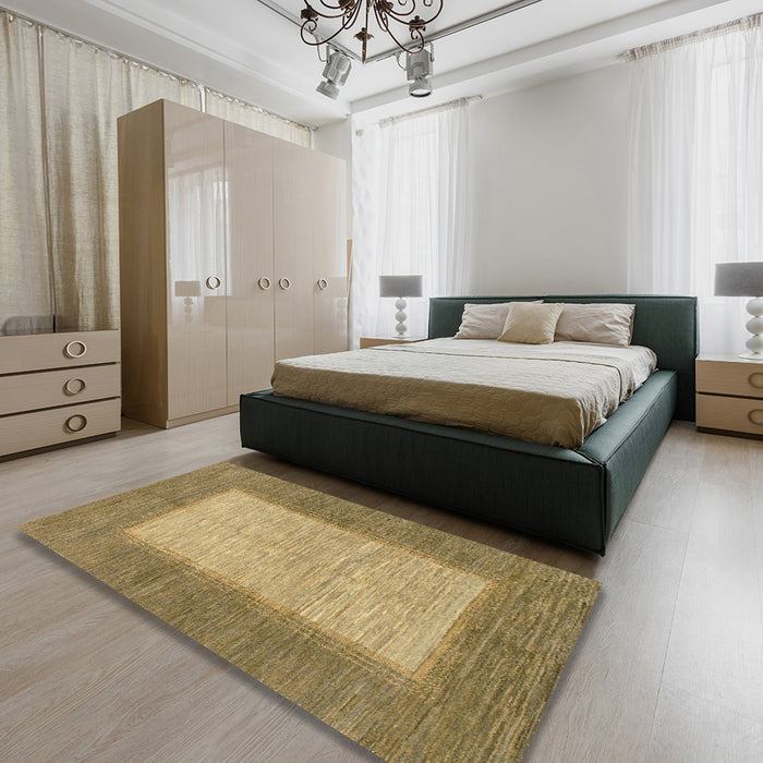 Machine Washable Abstract Metallic Gold Rug in a Bedroom, wshabs1495