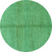 Round Abstract Turquoise Modern Rug, abs1496turq