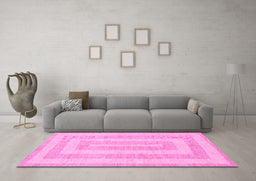 Machine Washable Abstract Pink Modern Rug in a Living Room, wshabs1497pnk