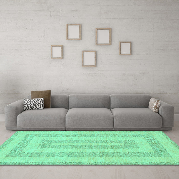 Machine Washable Abstract Turquoise Modern Area Rugs in a Living Room,, wshabs1497turq