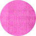 Round Machine Washable Abstract Pink Modern Rug, wshabs1498pnk