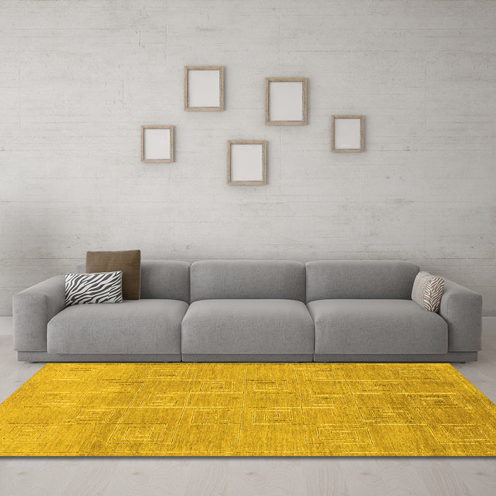 Machine Washable Abstract Yellow Modern Rug in a Living Room, wshabs1498yw