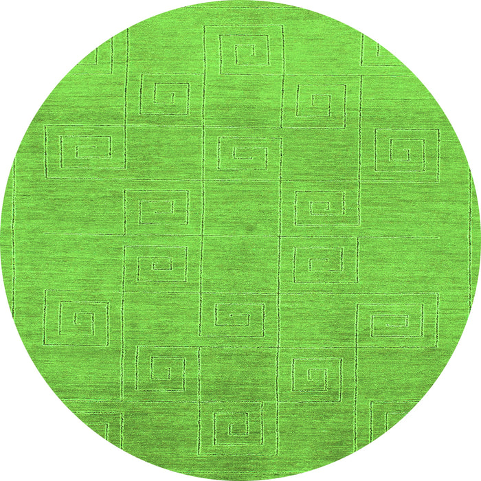 Round Machine Washable Abstract Green Modern Area Rugs, wshabs1498grn