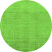 Round Machine Washable Abstract Green Modern Area Rugs, wshabs1498grn