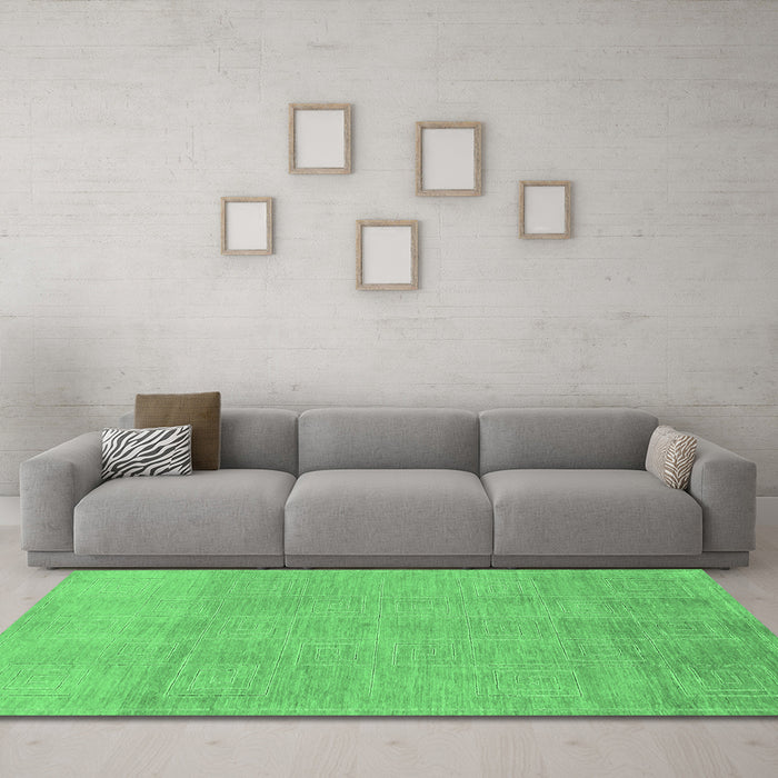 Machine Washable Abstract Emerald Green Modern Area Rugs in a Living Room,, wshabs1498emgrn
