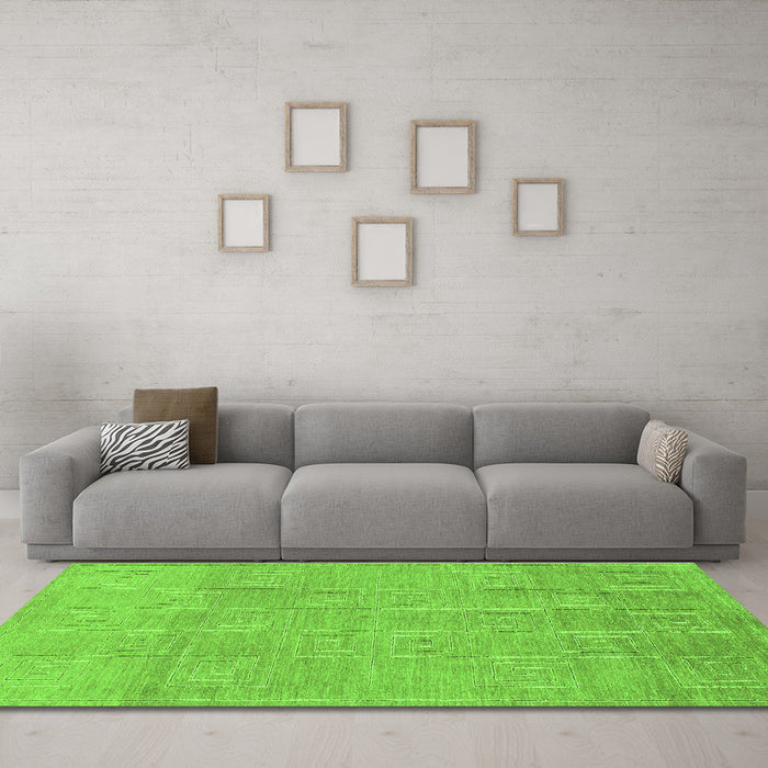 Machine Washable Abstract Green Modern Area Rugs in a Living Room,, wshabs1498grn