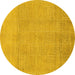 Round Abstract Yellow Modern Rug, abs1498yw