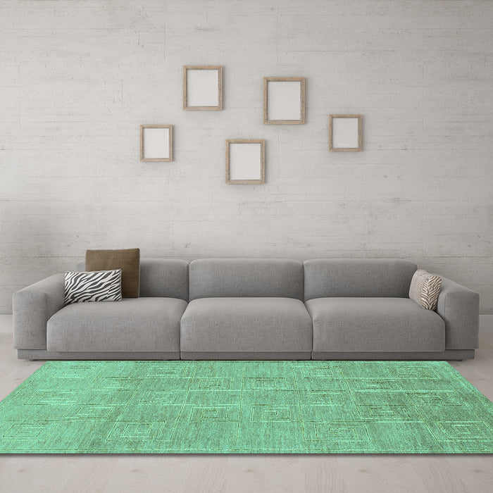 Machine Washable Abstract Turquoise Modern Area Rugs in a Living Room,, wshabs1498turq