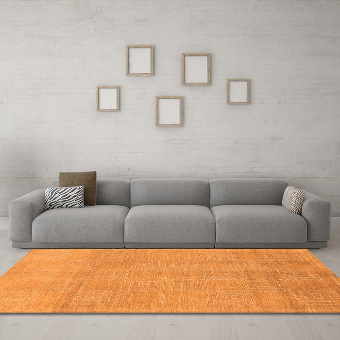 Machine Washable Abstract Orange Modern Area Rugs in a Living Room, wshabs1498org