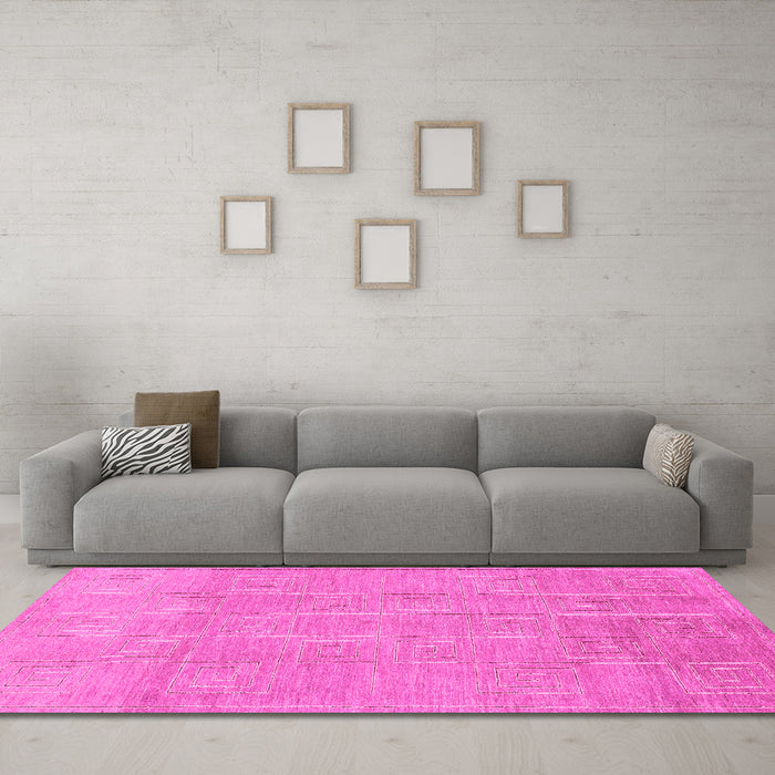 Machine Washable Abstract Pink Modern Rug in a Living Room, wshabs1498pnk