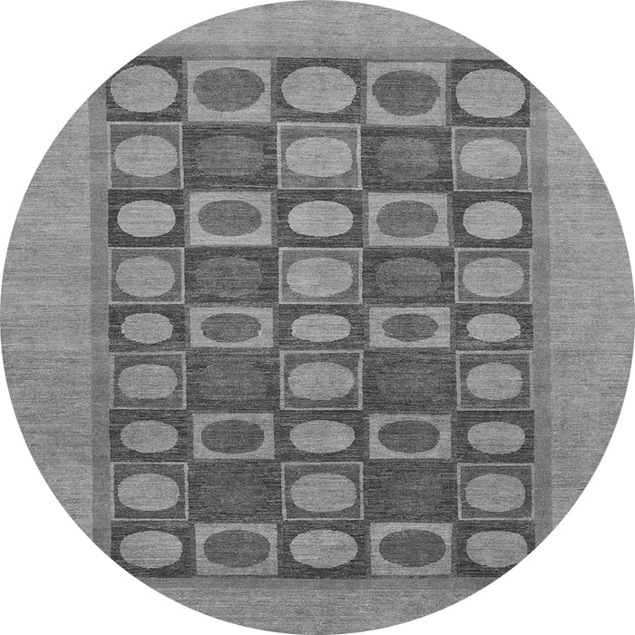 Round Machine Washable Checkered Gray Modern Rug, wshabs1499gry