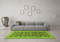 Machine Washable Checkered Green Modern Rug, wshabs1499grn