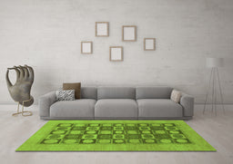 Machine Washable Checkered Green Modern Area Rugs in a Living Room,, wshabs1499grn