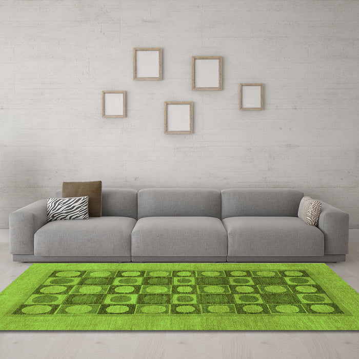 Machine Washable Checkered Green Modern Area Rugs in a Living Room,, wshabs1499grn